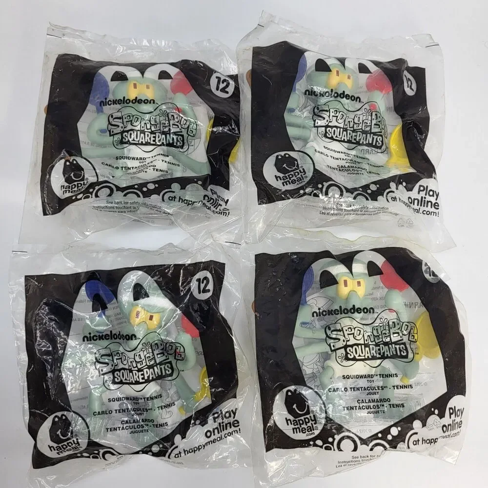 2012 Nickelodeon SpongeBob SquarePants Squidward Tennis Meal Toy Lot Of 4 Sealed